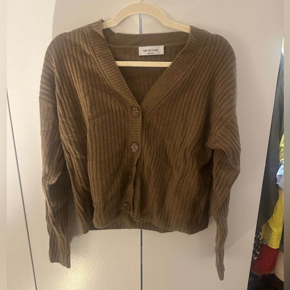 Cashmere Brown Ribbed Sweater - TILE CLUB (Blue and Cream East Hampton)